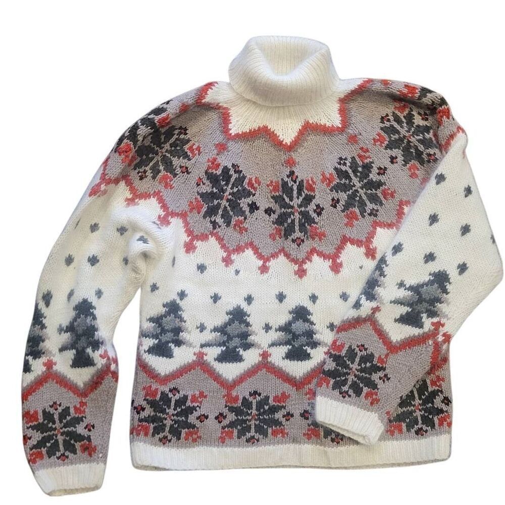 Vintage 90s B. Moss Sweater Women's Medium White Holiday Wool Angora Christmas